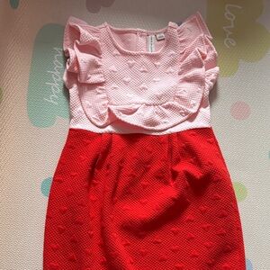 EUC Janie and Jack Pink and Red heart Textured Kids Dress